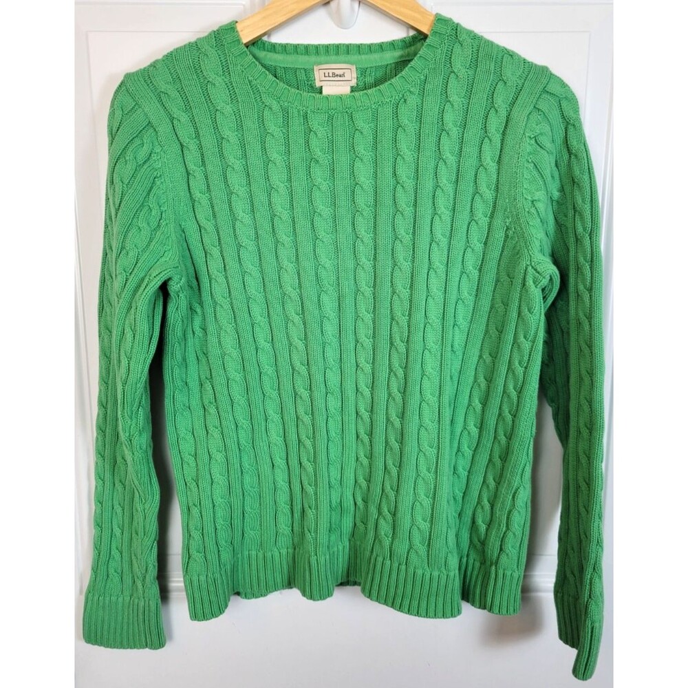 L.L. Bean Womens Green Cable Knit Sweater Size M